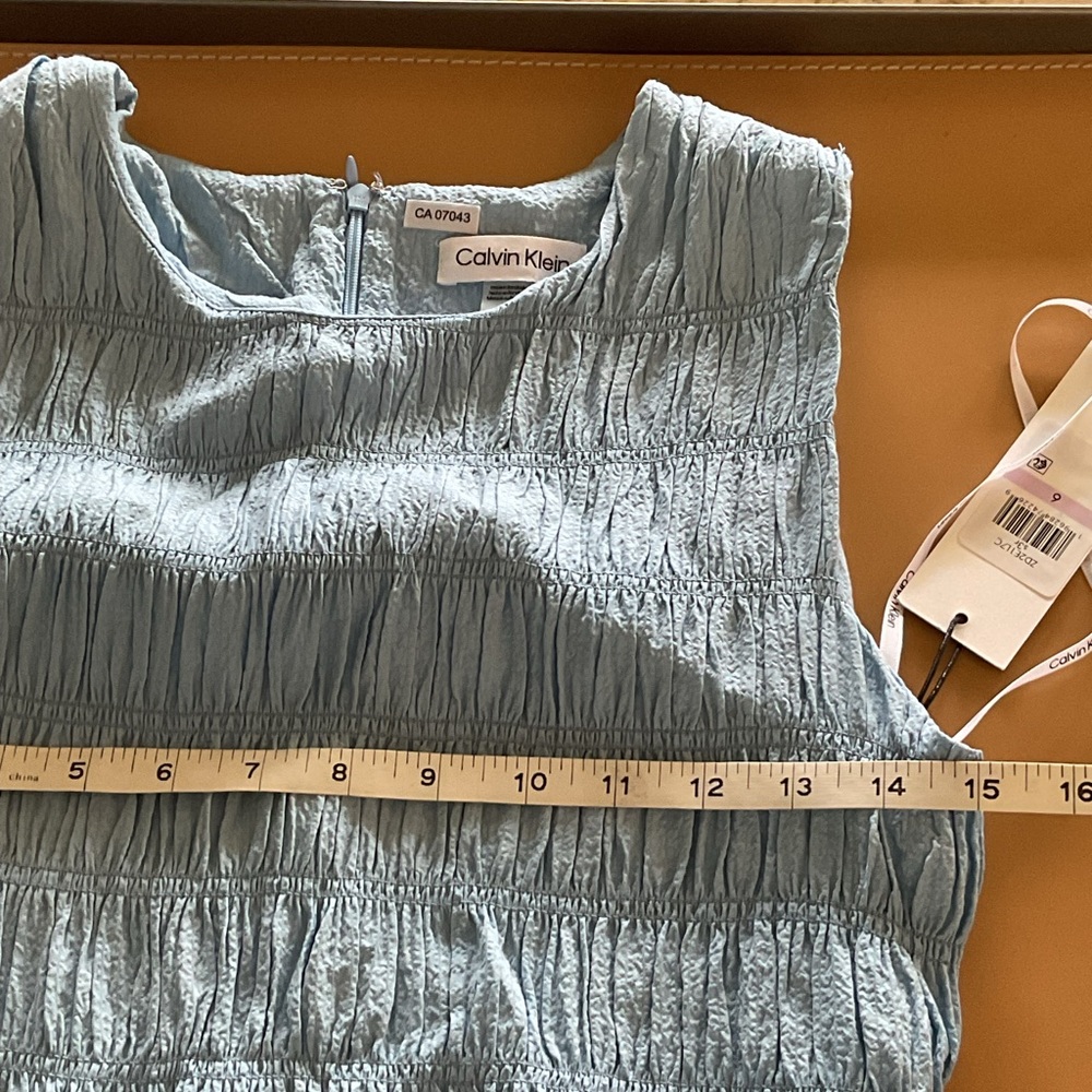 NEW Calvin Klein Blue Smocked & Tiered Sleeveless Dress. - Picture 8 of 14